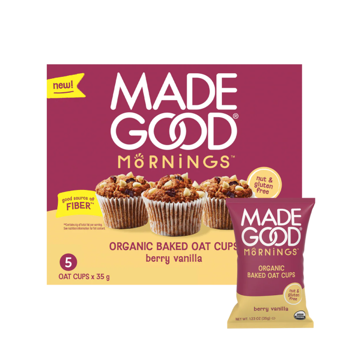 MadeGood Berry Vanilla Organic Baked Oat Cups - Front view