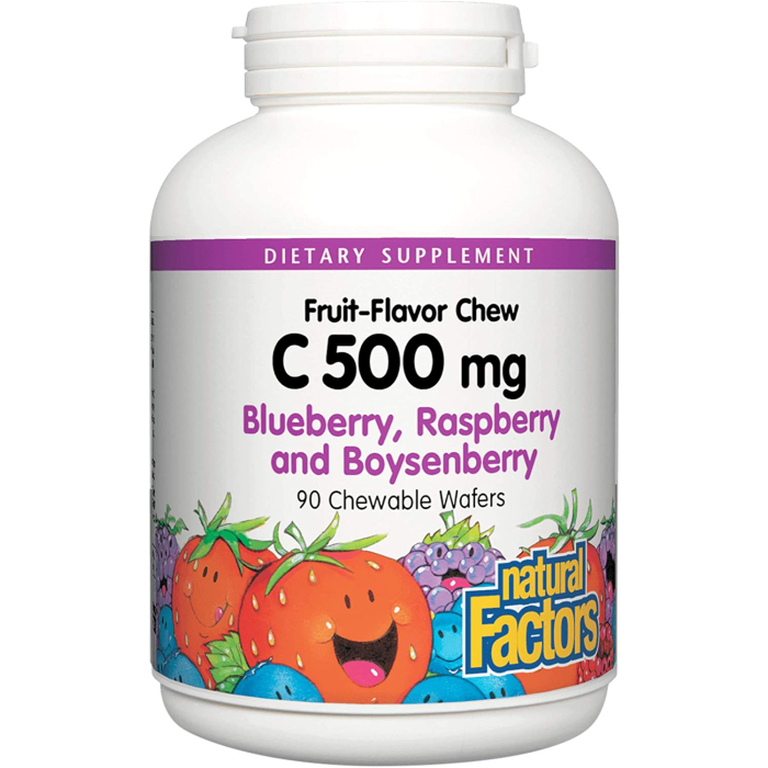 Natural Factors Vitamin C 500mg, Blueberry, Raspberry and Boysenberry Chewable Wafers, 90 Wafers