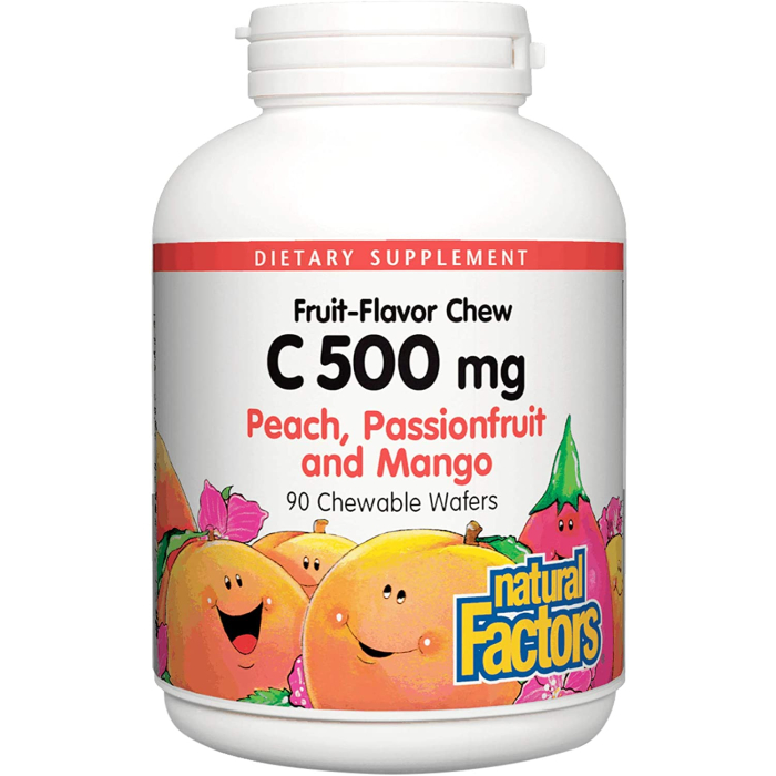 Natural Factors Vitamin C Peach, Passionfruit, Mango Chewable Wafers, 90 Wafers
