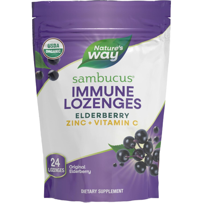 Nature's Way Sambucus Elderberry Zinc Lozenges, Elderberry, 24 Lozenges
