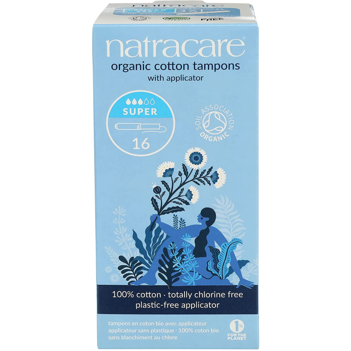 NatraCare Organic Cotton Super Tampons With Applicator, 16 Count