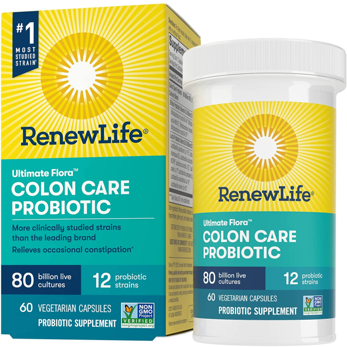 Renew Life Ultimate Flora Colon Care Probiotic, 80 Billion, 60 Capsules