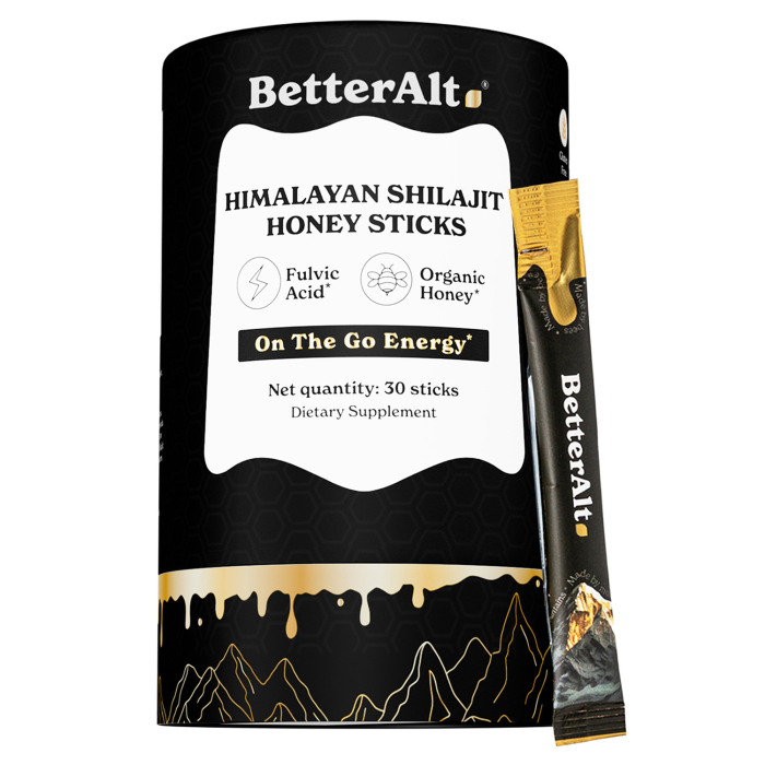Better Alt GOLD+ Shilajit Honey Sticks - Front view