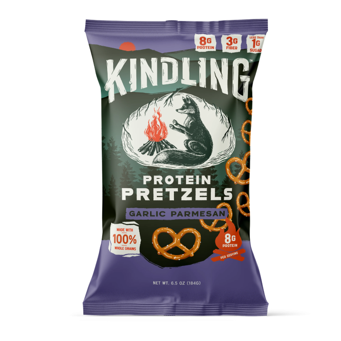 Kindling Snacks Protein Pretzels Garlic Parmesan - Front view