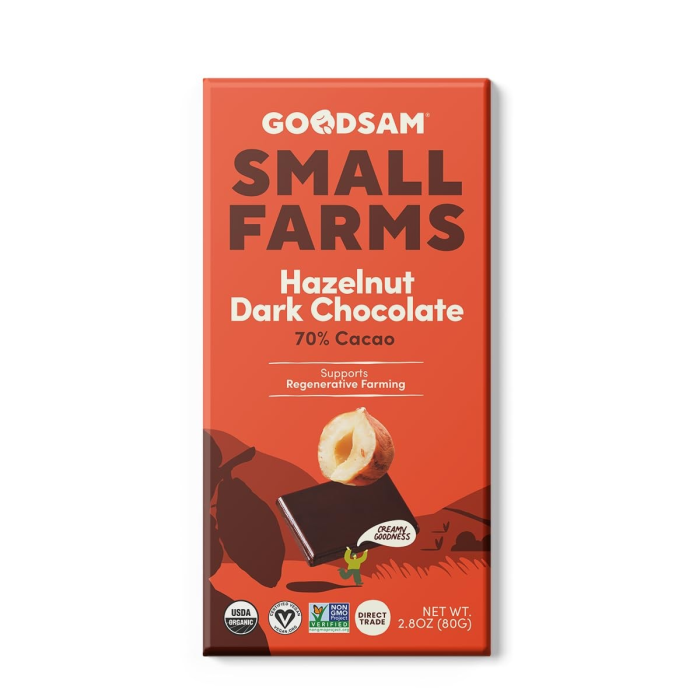 GoodSam Hazelnut Dark Chocolate Bar - Front view