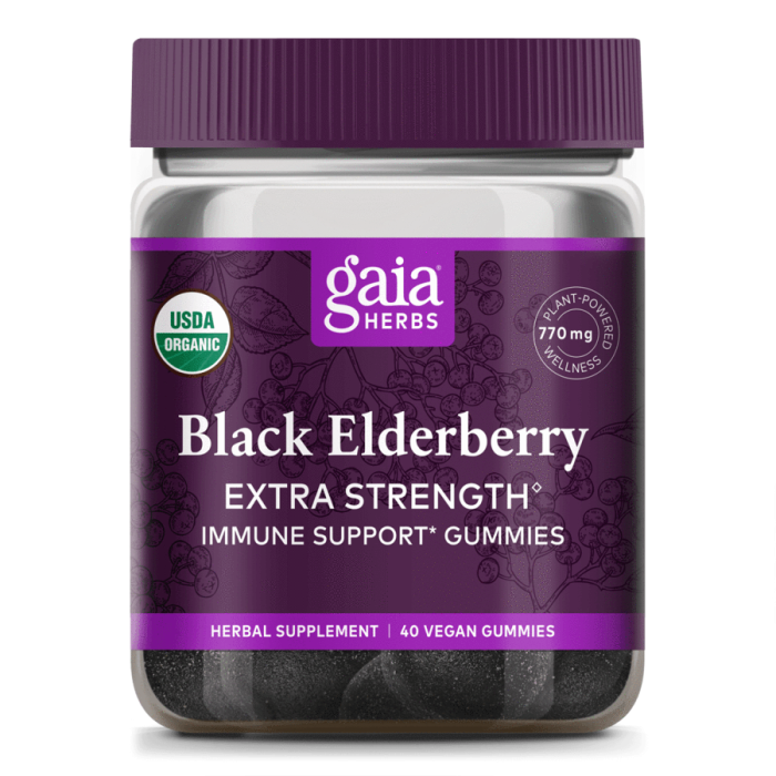 Gaia Herbs Black Elderberry Extra Strength Gummies, 40 Count
