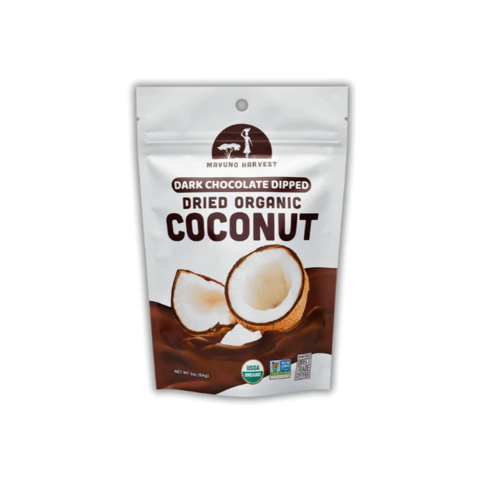 Mavuno Harvest Dark Chocolate Dipped Dried Organic Coconut, 3 oz.