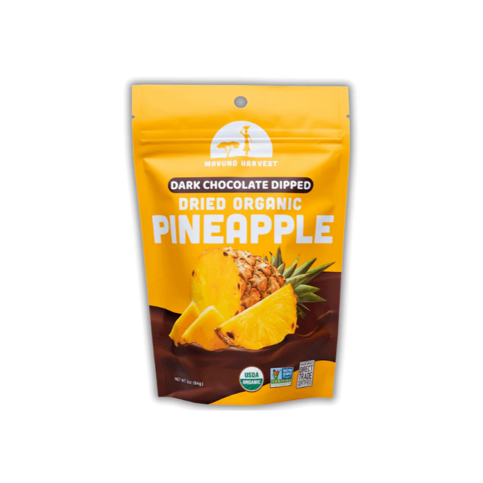 Mavuno Harvest Dark Chocolate Dipped Dried Organic Pineapple, 3 oz.
