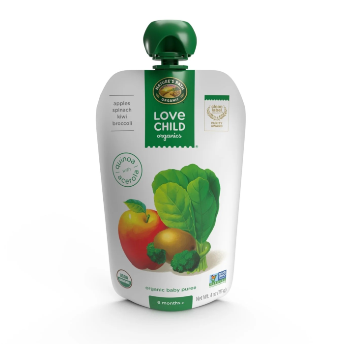 Love Child Organics Apples, Spinach, Kiwi + Broccoli Puree - Front view