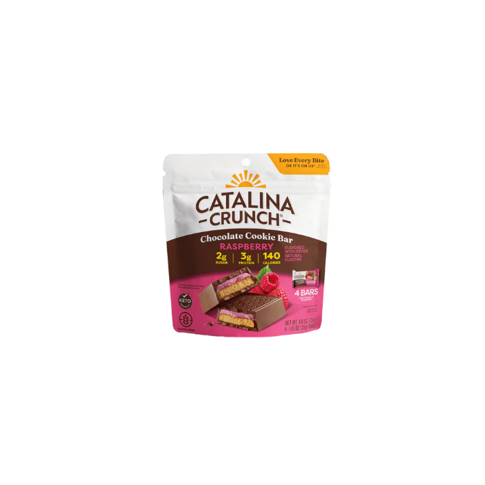 Catalina Crunch Dark Chocolate Cookie Bar with Raspberry Flavor, 4 Bars
