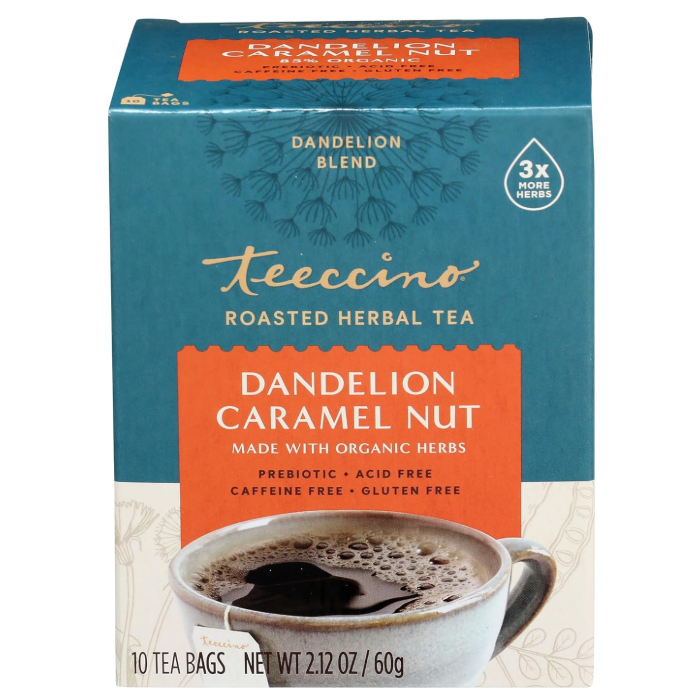 Teeccino Dandelion Caramel Nut Roasted Herbal Tea, 10 Tea Bags