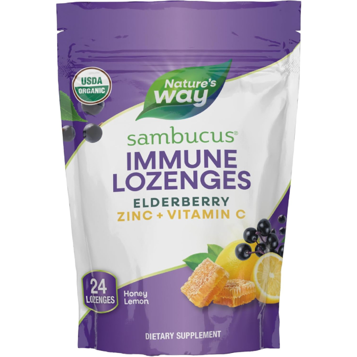 Nature's Way Sambucus Zinc Lozenges Honey Lemon, 24 lozenges