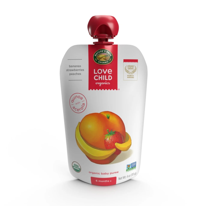 Love Child Organics Bananas, Strawberries + Peaches Puree - Front view