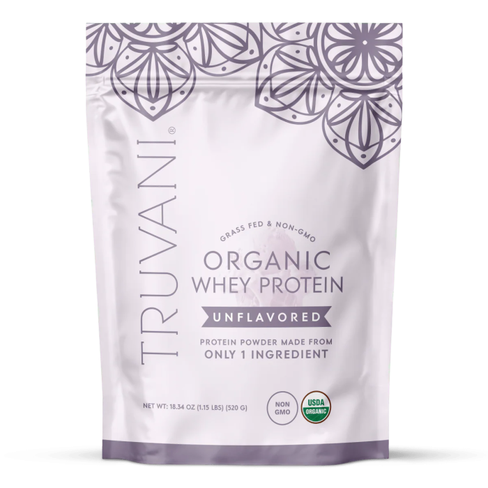 Truvani Organic Whey Protein Powder Unflavored - Front view