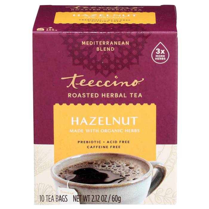 Teeccino Hazelnut Chicory Roasted Herbal Tea, 10 Tea Bags