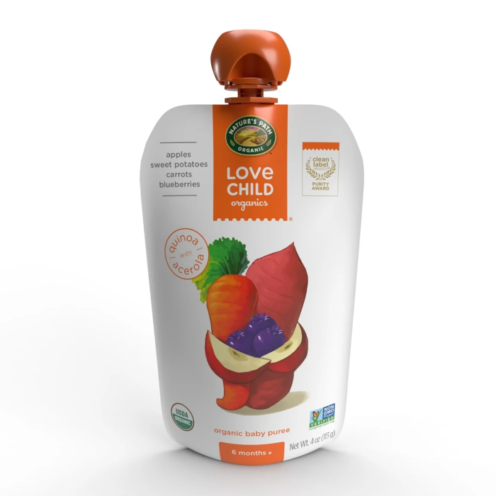 Love Child Organics Apples, Sweet Potatoes, Carrots + Blueberries Puree - Front view