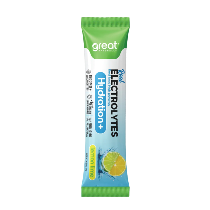 Great Naturally Electrolytes Hydration+ Lemon Lime Stick - Front view