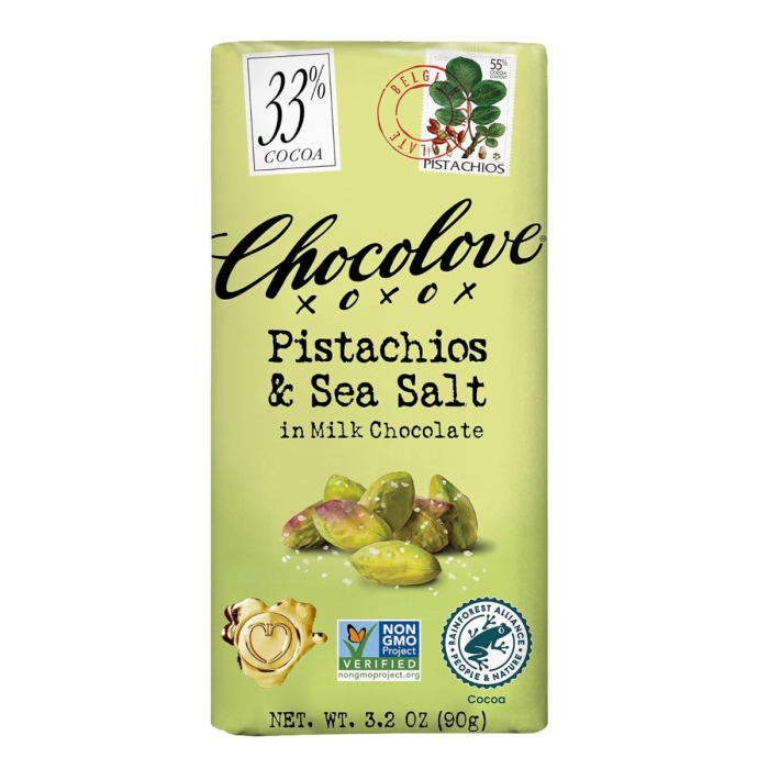 Chocolove Pistachios & Sea Salt in Milk Chocolate Bars - Front view