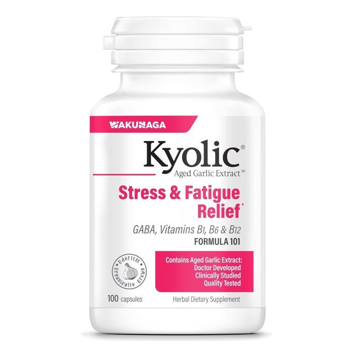 Kyolic Aged Garlic Extract Formula 101, Stress and Fatigue Relief, 100 Capsules  - Front view