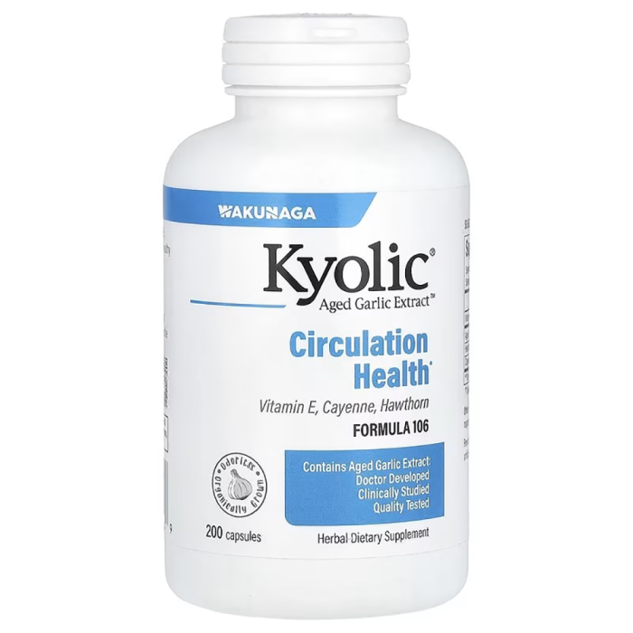Kyolic Circulation Formula 106 Garlic With Vitamin E, Cayenne, And Hawthorn - Front vew