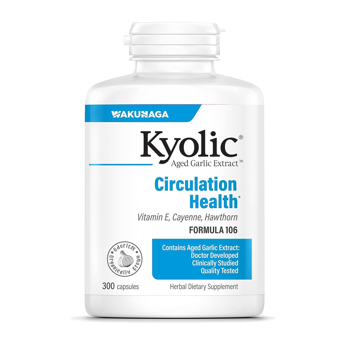 Kyolic Garlic Aged Formula 106 With Vitamin E And Hawthorn, 300 Capsules - Front view