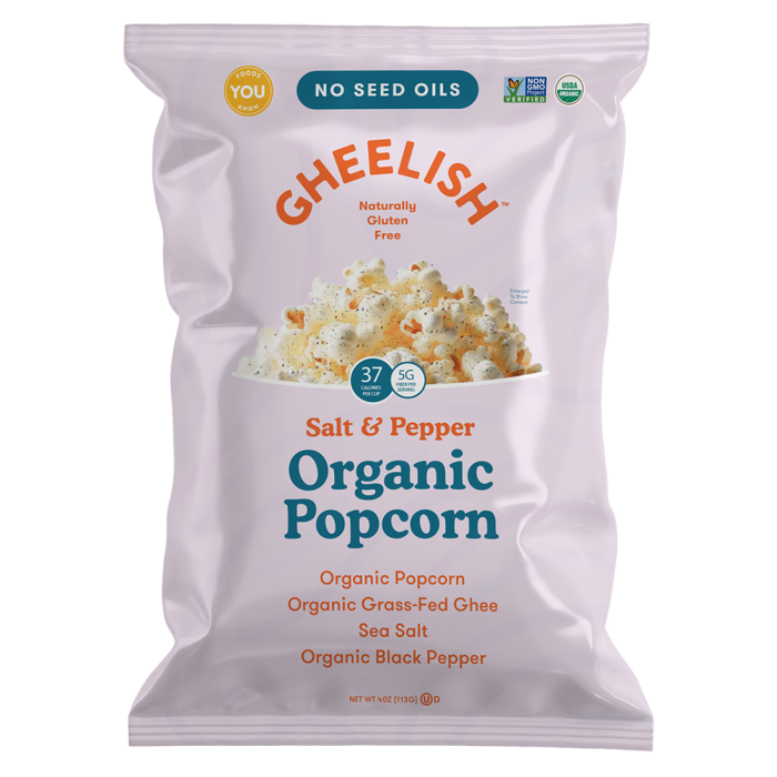 Gheelish Salt and Pepper Organic Popcorn - Front view