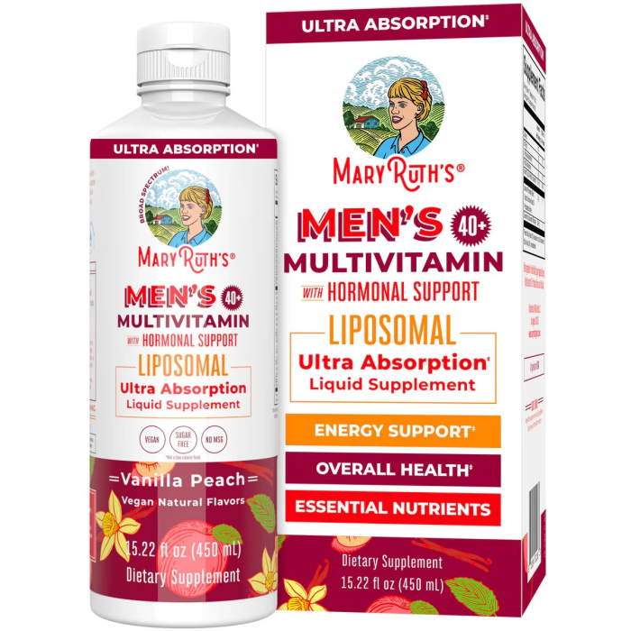 MaryRuth's Men's 40+ Multivitamin Liposomal Vanilla Peach - Front view