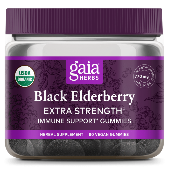 Gaia Herbs Black Elderberry Extra Strength Gummies, 80 Count