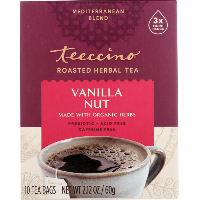 Teeccino Vanilla Nut Chicory Roasted Herbal Tea, 10 Tea Bags