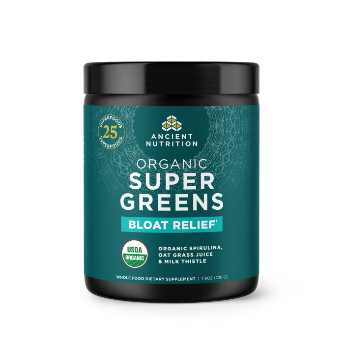 Ancient Nutrition Organic SuperGreens Bloat Relief Unflavored - Front view