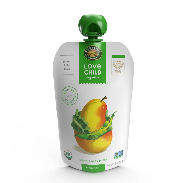 Love Child Organics Pears, Kale + Peas Puree - Front view