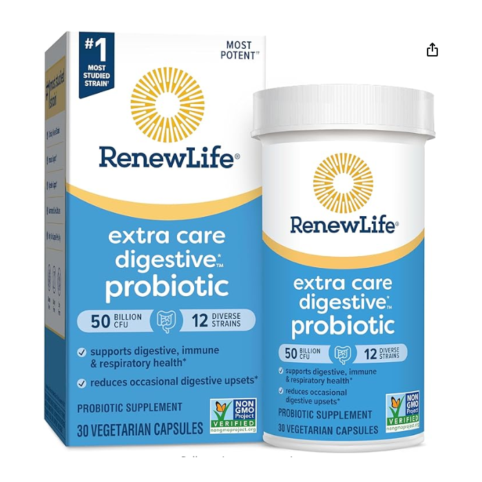 Renew Life Extra Care Digestive Probiotic Capsules, 50 Billion, 30 Capsules