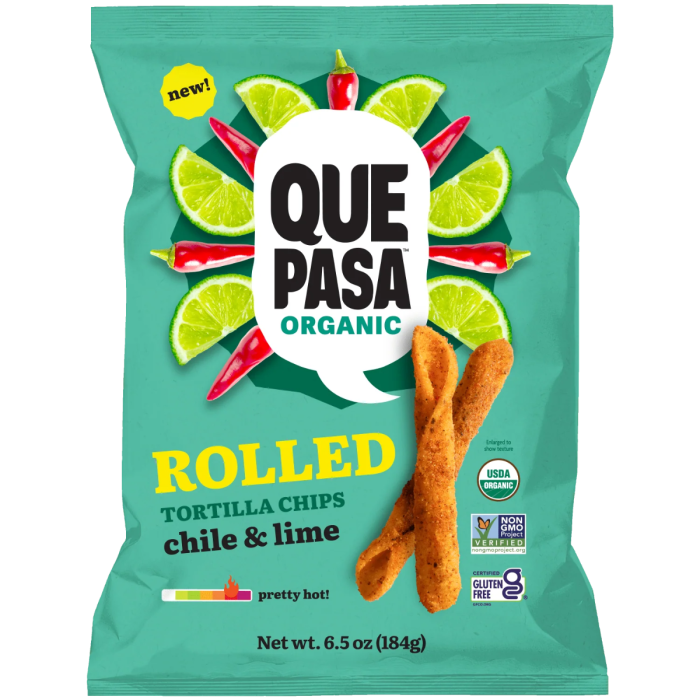 Que Pasa Chile & Lime Rolled Tortilla Chips - Front view