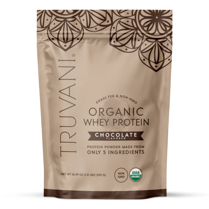 Truvani Organic Whey Protein Powder Chocolate Flavor - Front view