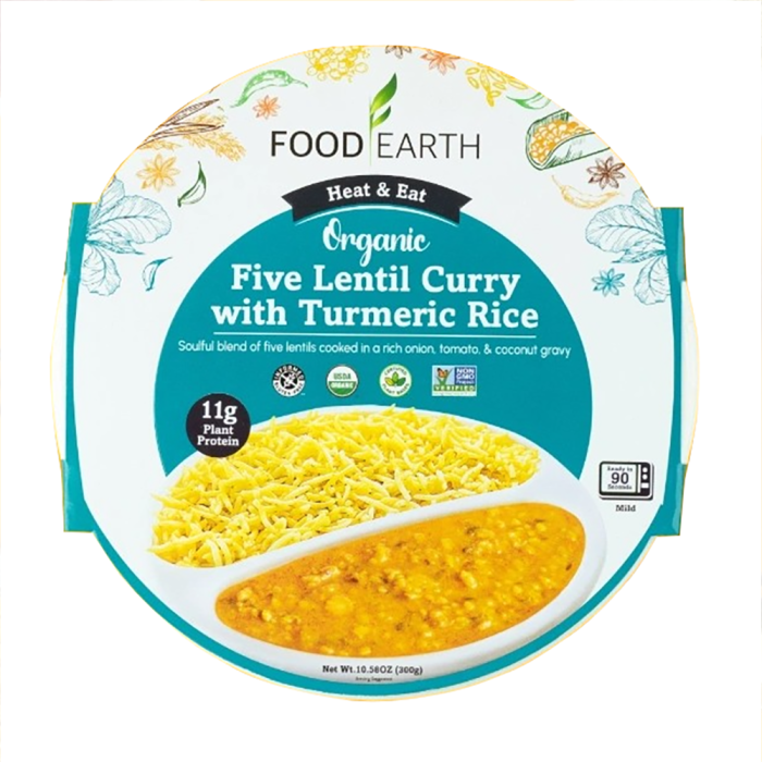 Food Earth Five Lentil Curry with Turmeric Rice - Front view