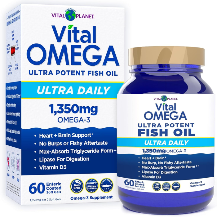Vital Planet Omega 3 Fish Oil Ultra Daily Supplement with 1350mg - Front view