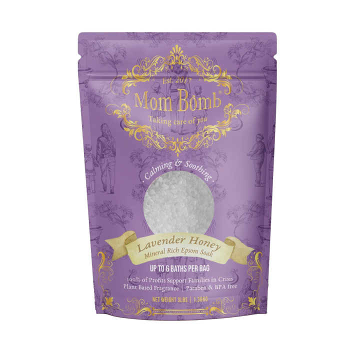 Mom Bomb Lavender Honey Epsom Salt Bath Soak - Front view