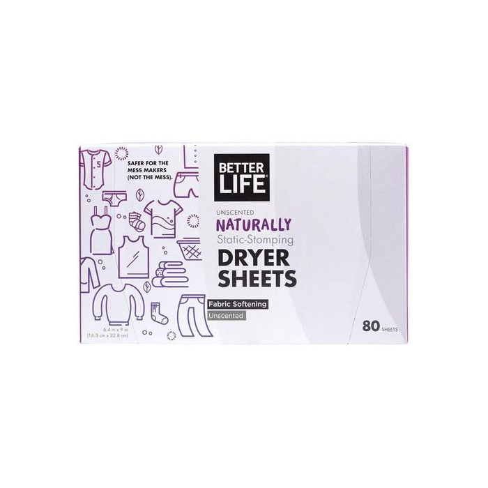 Better Life Dryer Sheets, Unscented, 80 Sheets